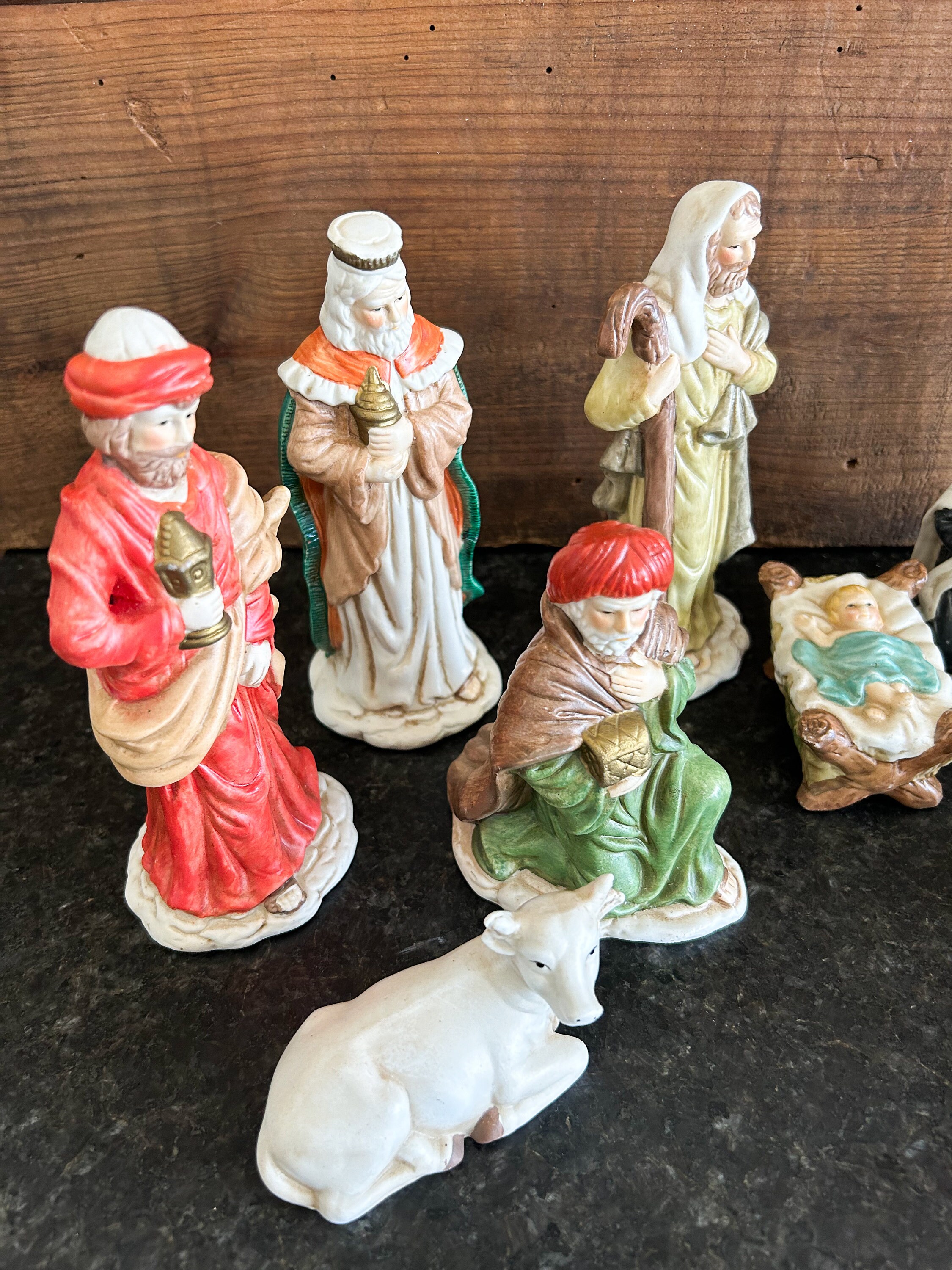Vintage Porcelain Nativity Set, Vintage Nativity Set, Set of 10