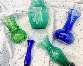 Small Glass Vase, Glass Bud Vase, Vintage Flower Vases, Blue Floral Vase, Green Floral Vase, Vintage Vase, Floral Vases, Blue Glass Vase