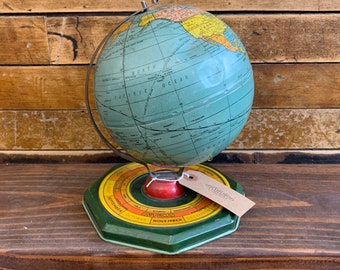 Vintage Globe | Vintage 1930’s J Chein and Co World Globe | Tin Litho Zodiac Globe | Vintage Globe | Tin Globe | World Globe | Globe