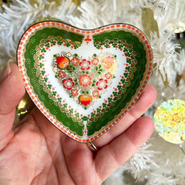 Heart Trinket Dish, Enamel Trinket Dish, Steinbock Enamel Dish, Heart Shaped Jewelry Dish, Trinket Dish, Austria Enamel on Copper Trinket