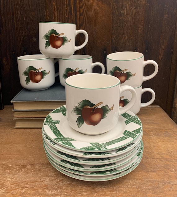 Cades Cove Coffee Cups and Saucers Vintage Coffee Cups Coffee Mugs  Farmhouse Kitchen Apple Kitchen Decor 