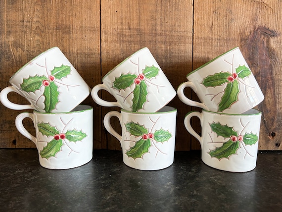 Christmas Coffee Mugs Made in Italy, Vintage Italian Coffee Cups, Handpainted Italian Cups, Ceramic Italian Coffee Mug, Italian Cup, Vintage