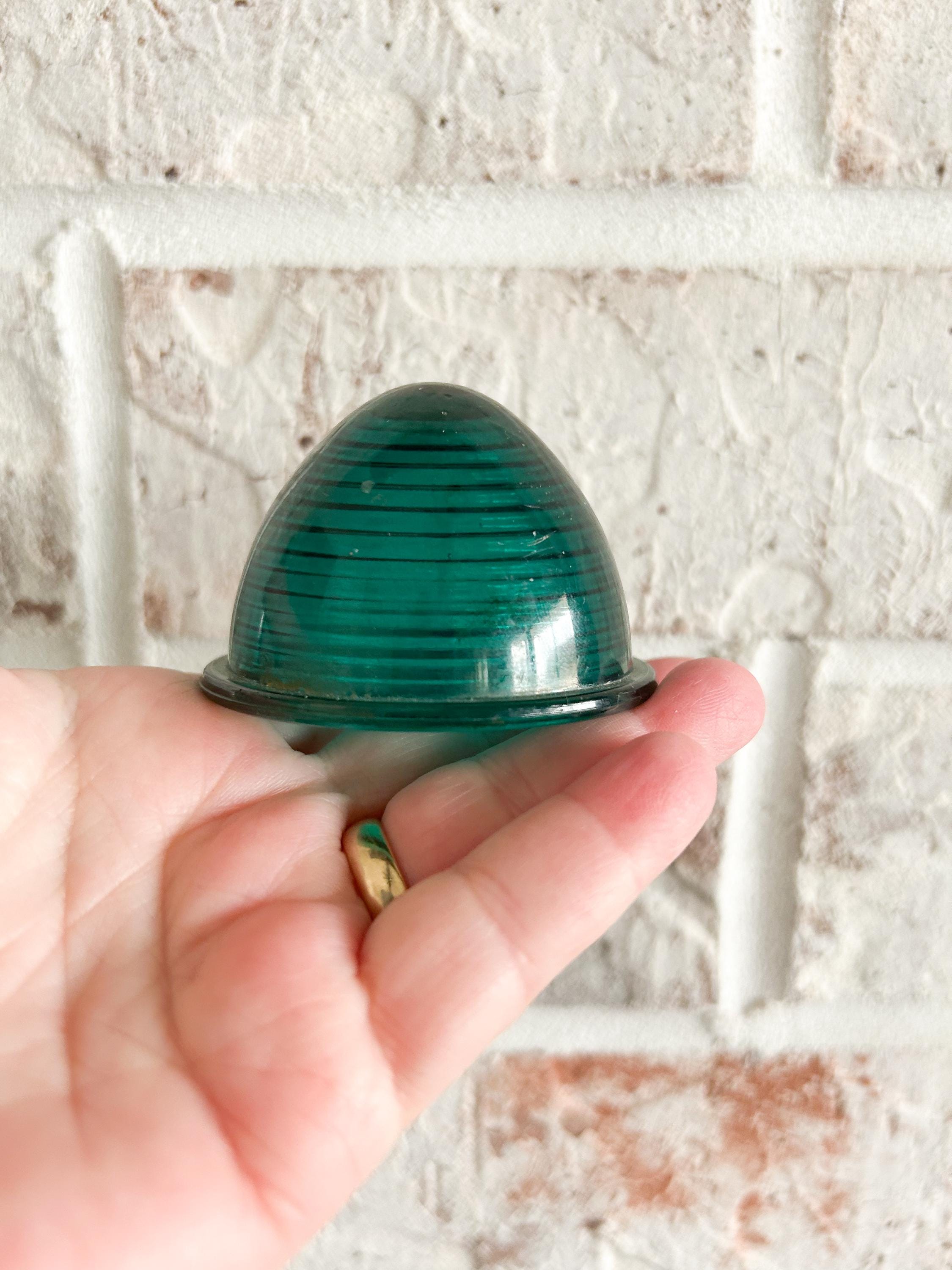 Vintage Green Glass KD Beehive Lamp Marker Lens, K D Marker Lens