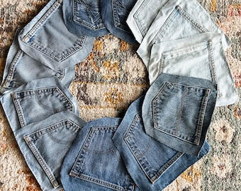 10 Denim Pockets, Blue Jean Pockets, Blue Jean Back Pockets, Denim Pockets, Bulk Jean Pockets, Denim Place Settings, Recycled Denim Pockets