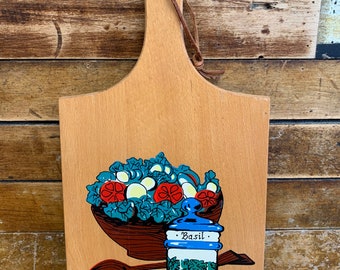 Cutting Board |  Vintage Nevco | Basil and Salad Cutting Board | Retro Kitchen Cutting Board