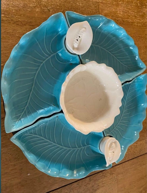Two Replacement Dishes for Japanese Porcelain Lazy Susan - Blue