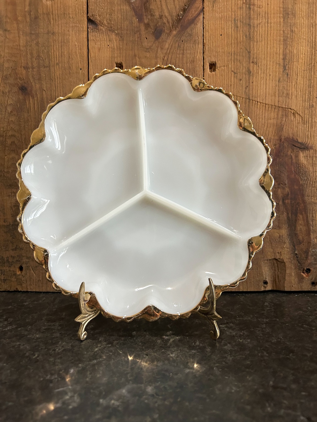 Vintage Milk Glass Veggie Tray Gold Rimmed Milk Glass Etsy
