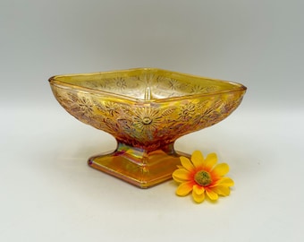 Vintage Indiana Carnival Glass, Indiana Glass, Diamond Shape, Marigold Indiana Glass, Iridescent Glass, Candy Dish, Trinket Dish, Amber