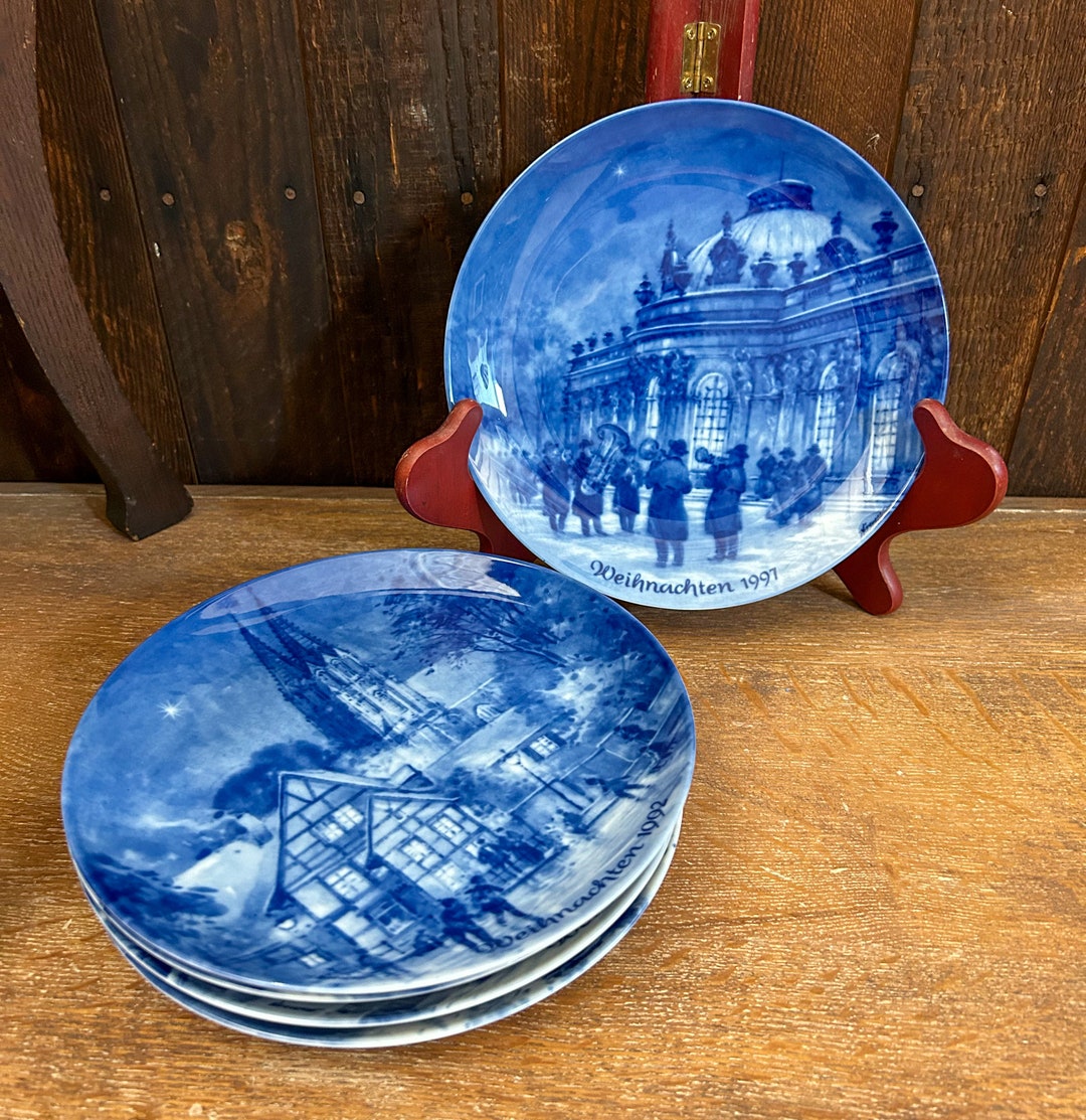 Blue and White Christmas Plates, West German Christmas Plates, Berlin