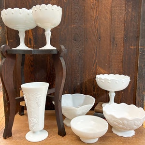Vintage Milk Glass | Milk Glass Vase | Grape Leaf Vase | Pedestal Vase | Footed Milk Glass | Milk Glass | Grape Leaf Bowl | Anchor Hocking