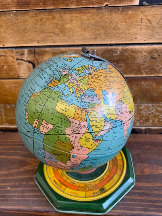 Vintage Globe Vintage 1930s J Chein and Co World Globe Tin Litho Zodiac Globe Vintage Globe Tin Globe World Globe Globe Etsy UK