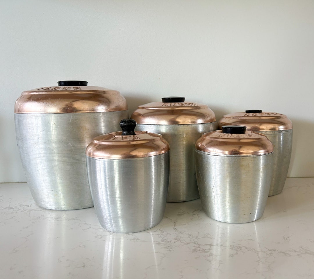 Canister Set Vintage Aluminum Canister Set Brushed Aluminum Etsy