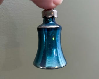 Vintage Blue Bell Christmas Ornament, Made in Poland, Vintage Ornament, Mercury Glass, Tree Ornament, MCM, Retro Christmas Ornament