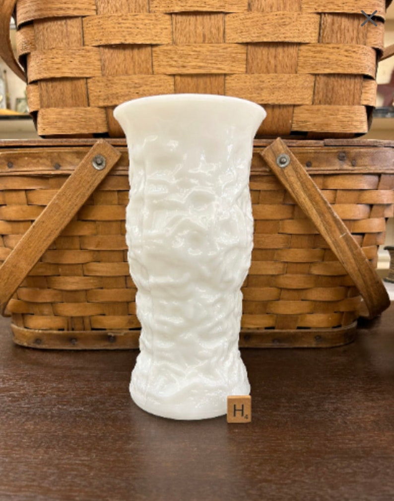 Milk Glass Vase, Anchor Hocking Vase, Milk Glass Vase, Vintage Milk Glass, Hazel Atlas Milk Glass Vase, White Vase, Tall Vase, Glass Vase H. EO Brody Crinkle