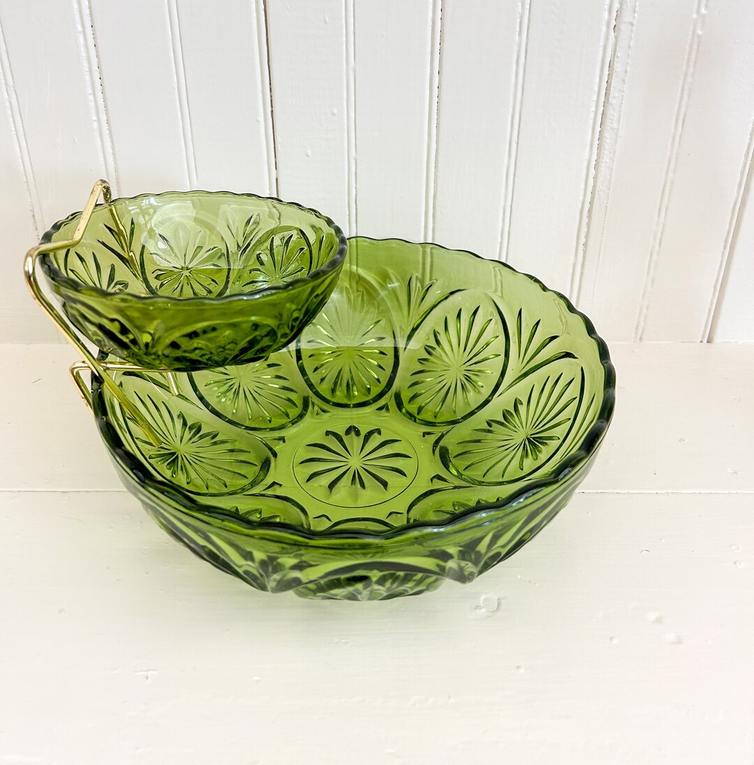 Anchor Hocking Chip and Dip Set Avocado Green Anchor Hocking Etsy