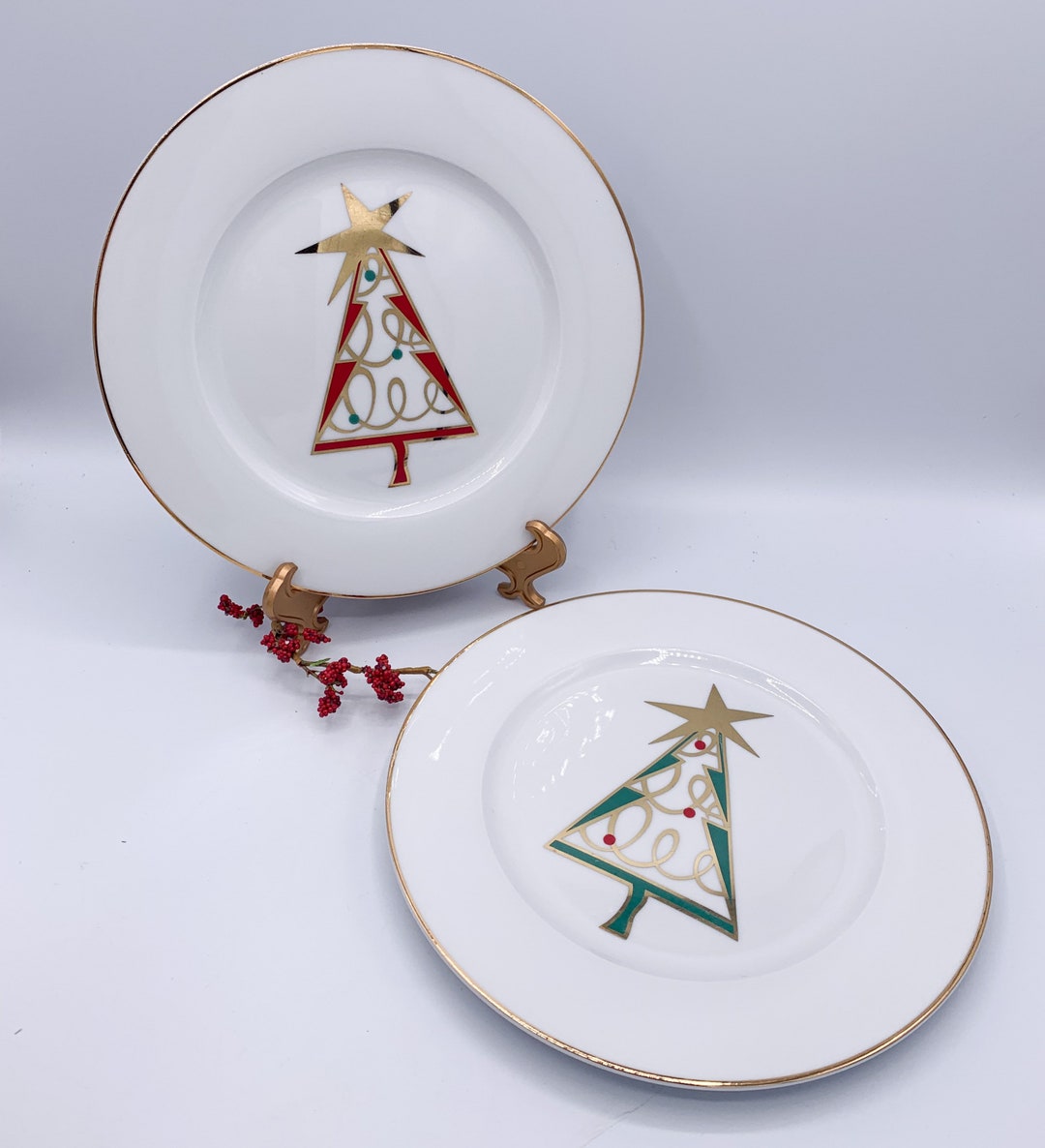 Vintage Pier 1 Christmas Tree Plates Modern Christmas Plates Etsy