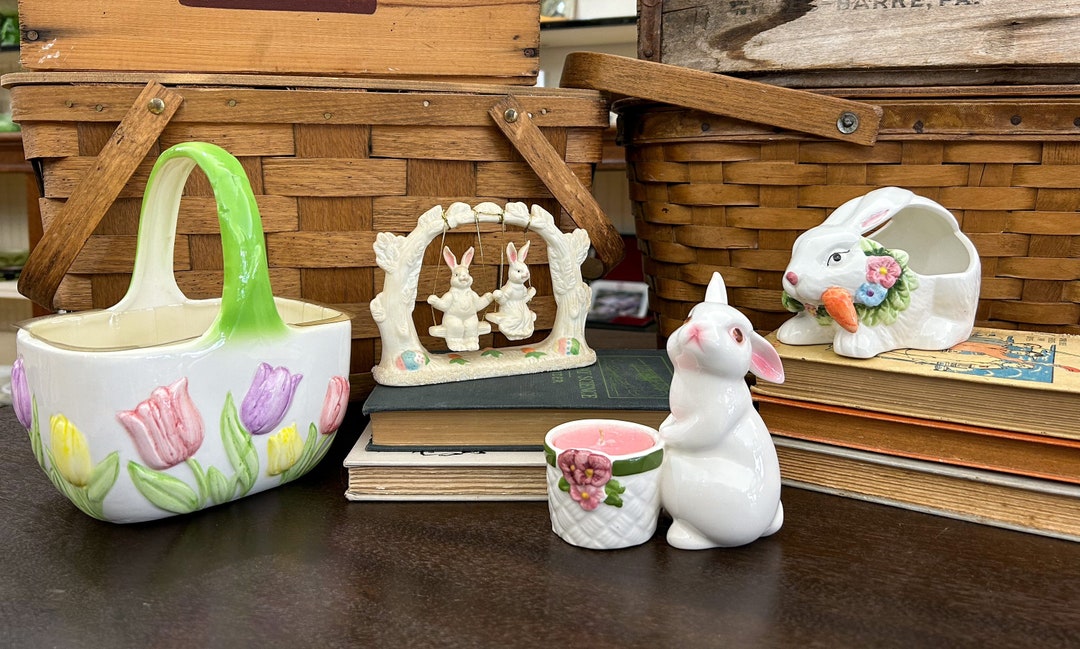 Vintage Ceramic Easter Bunny Teleflora Ceramic Easter Basket Etsy