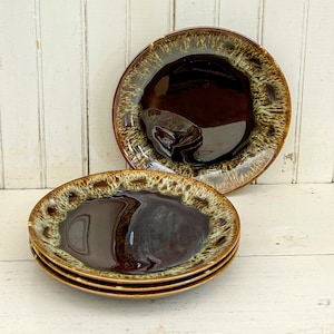 Harkerware, Vintage Harker Pottery Plates, Brown Drip Glaze Pottery, NOS Pottery Plates, Salad Plates, Dessert Plates, Stoneware