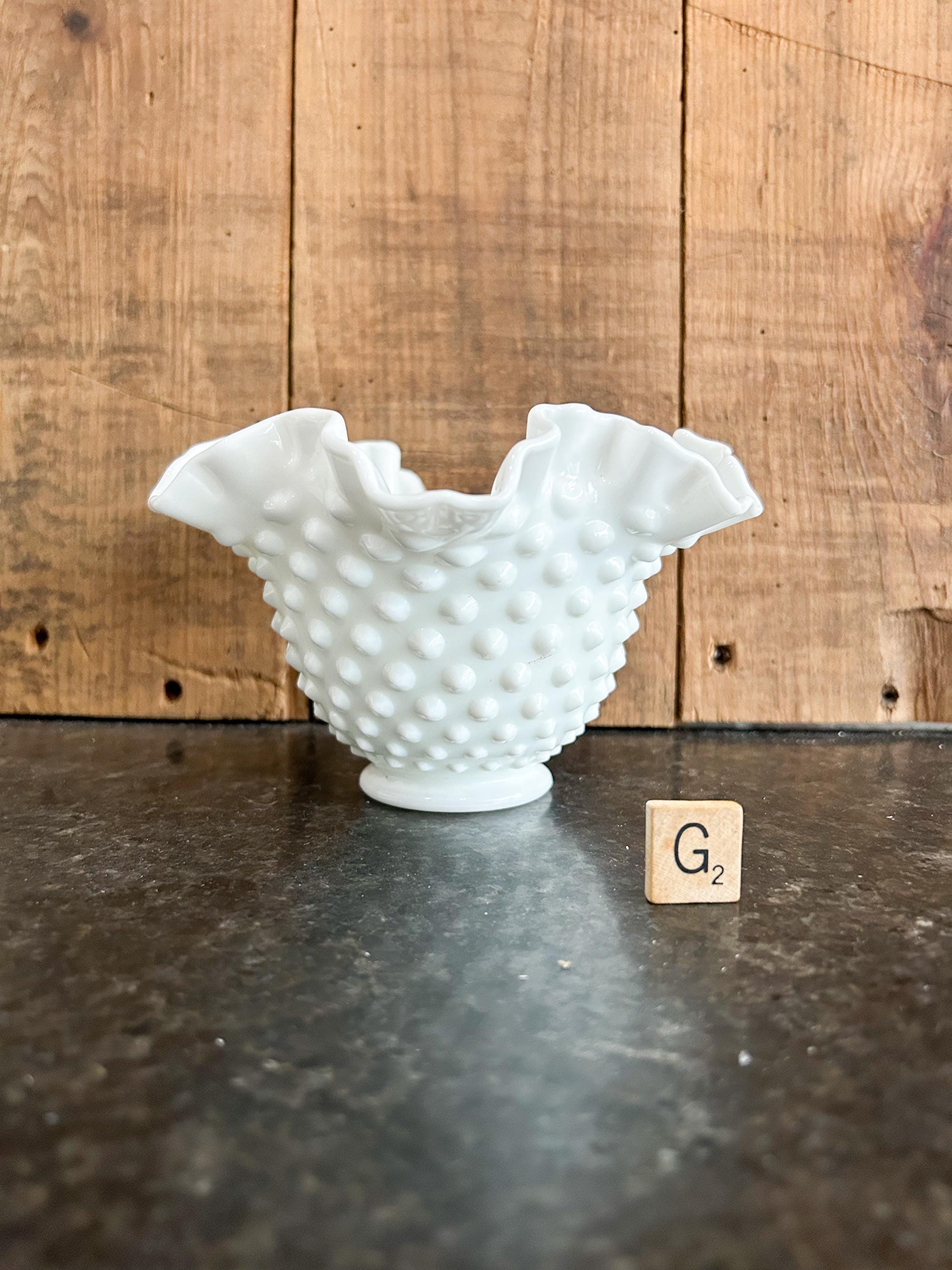 Milk Glass Vase, Fenton Style Hobnail Vase, Ruffled Hobnail Milk Glass Vase, Fenton Style Hobnail Vase, Ruffled Hobnail