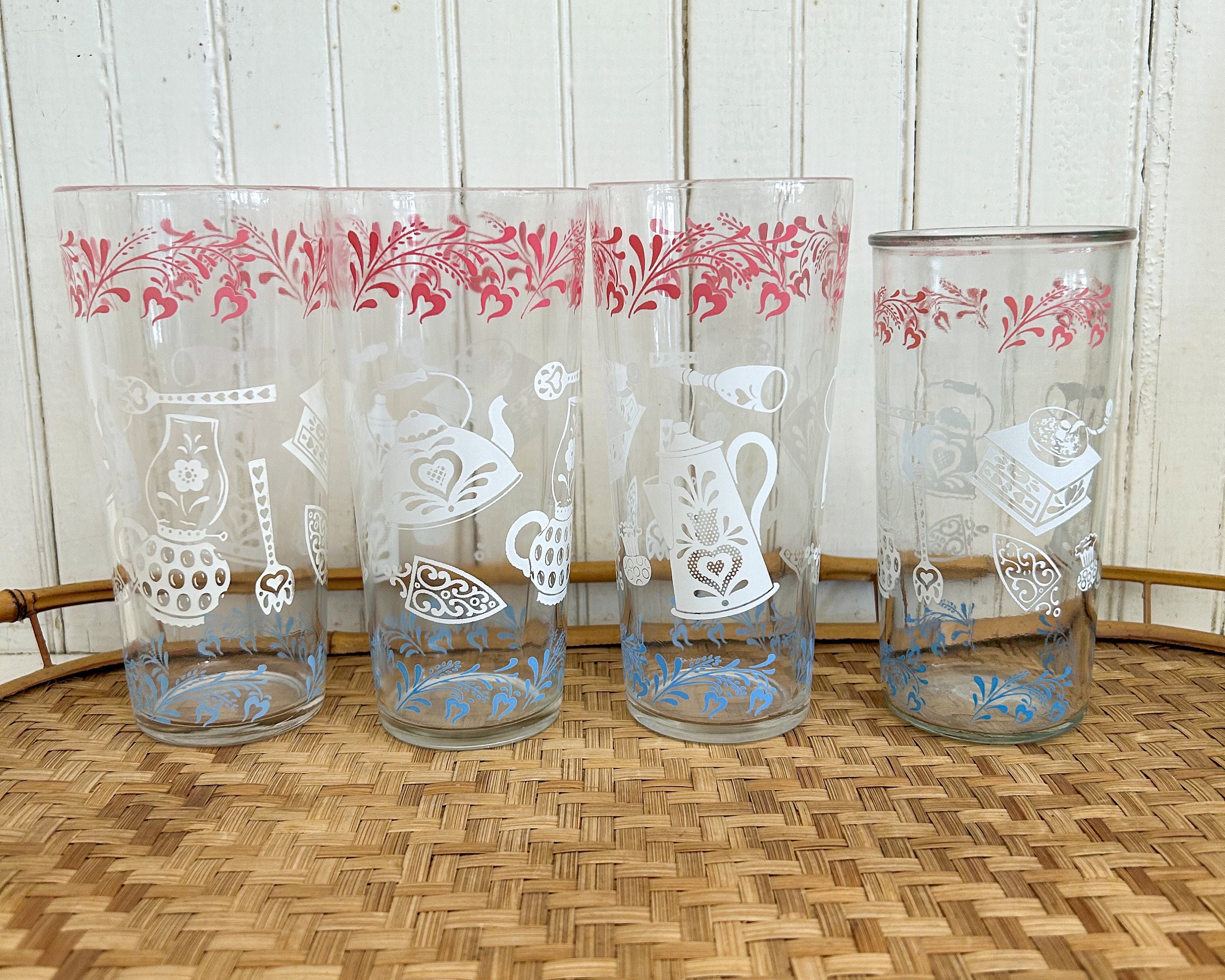 Vintage Hazel Atlas Pink Blue White Drinking Glasses Cottagecore Kitchen Cottage Decor Shabby Chic Style Replacement Glass 