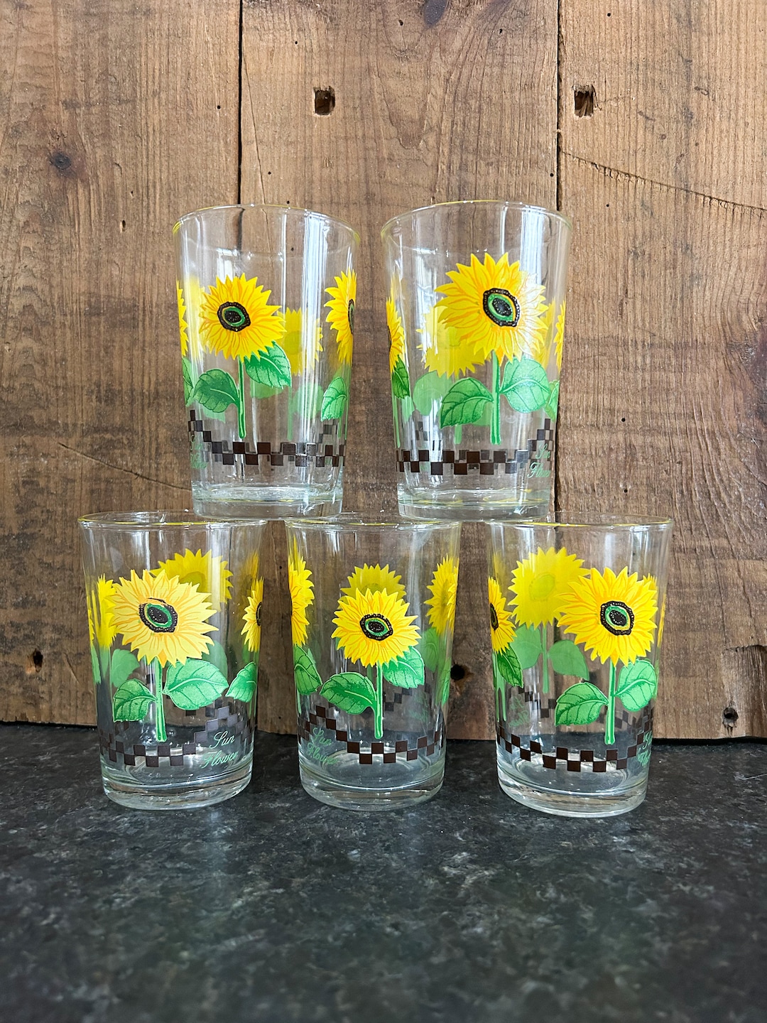 Vintage Juice Glasses, Sunflower Glasses, Small Drinking Glass, Small
