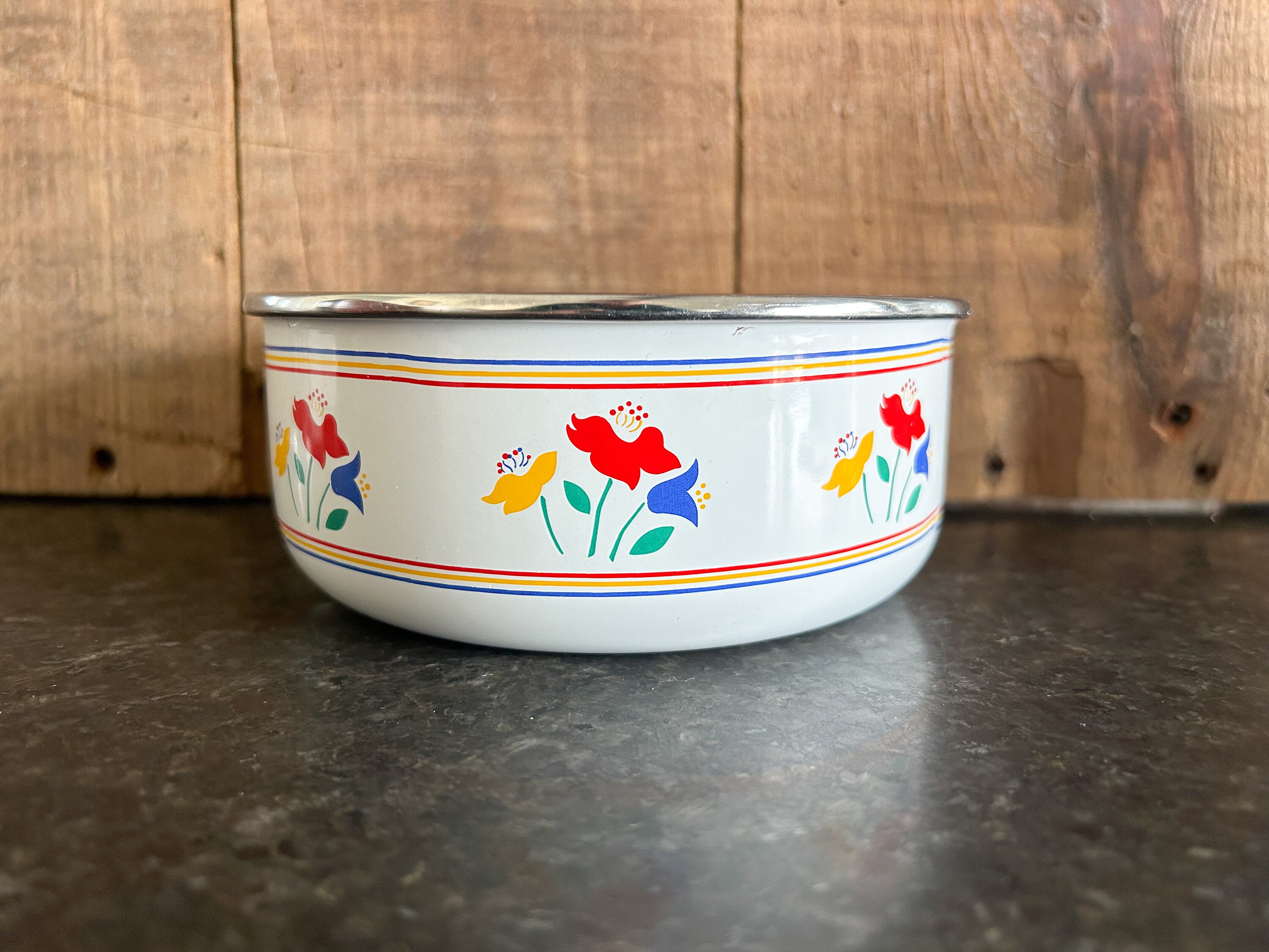 Vintage Enamel Bowl, Enamel Cereal Bowl, Vintage Kitchen Bowl, Metal Bowl,  Enamelware Bowl, Floral Enamelware Bowl, Decorative Bowl
