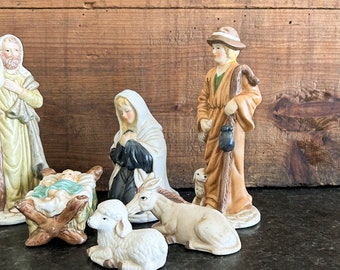 Vintage Porcelain Nativity Set, Vintage Nativity Set, Set of 10