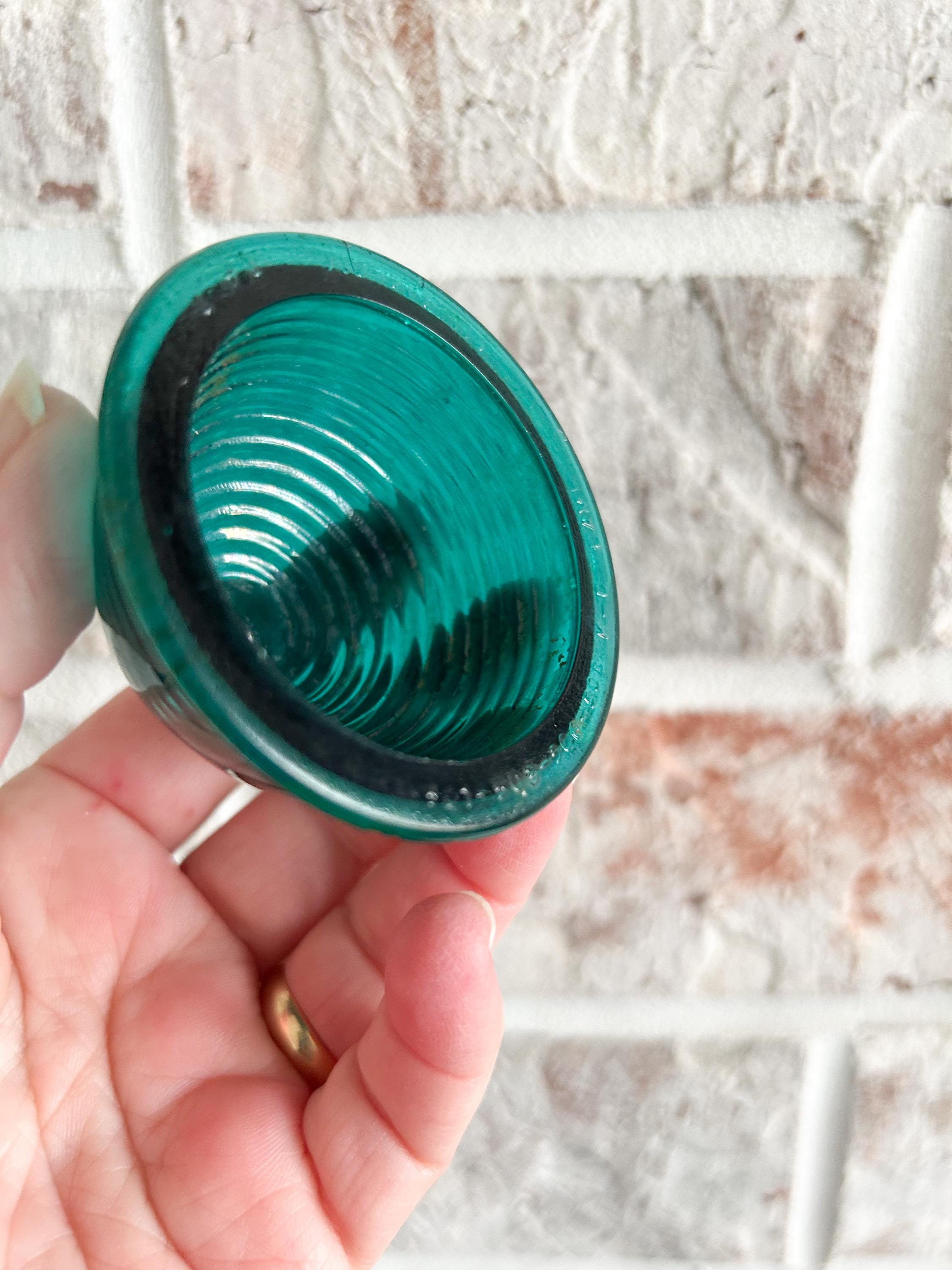 Vintage Green Glass KD Beehive Lamp Marker Lens, K D Marker Lens
