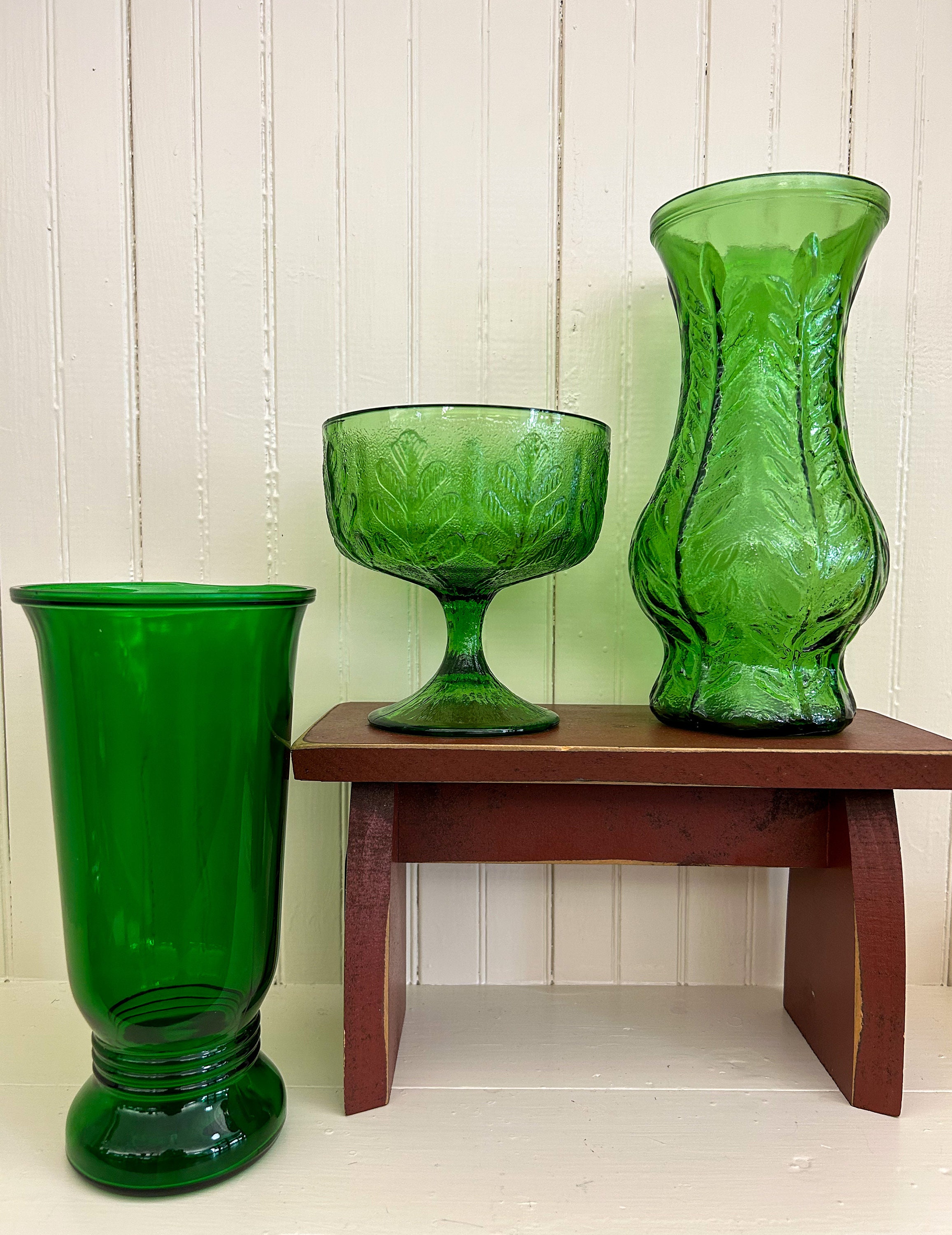 Green Floral Vase, Retro Vase, MCM Vase, Groovy Vase, FTD Fern