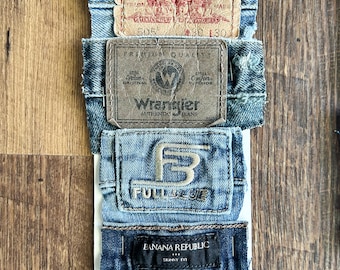 Salvaged Blue Jean Leather Tags, Jean Back Tags, Repurposed Jean Tags, Jean Labels, Denim Scrap, Blue Jean Labels, Recycled Labels, Ephemera