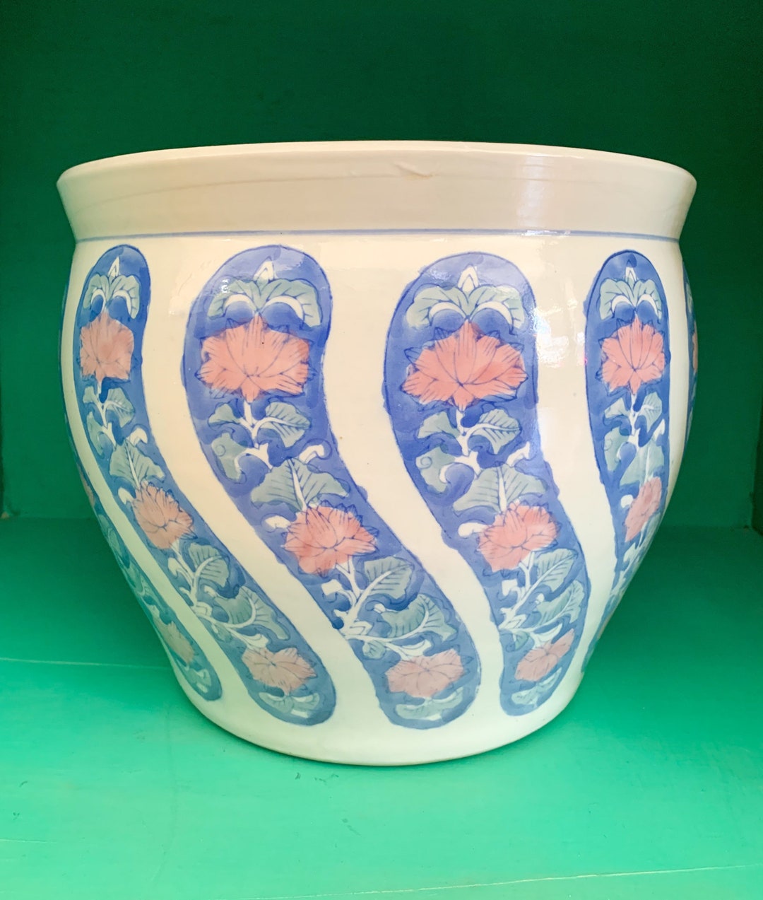 Large Ceramic Planter MCM Planter Chinoiserie Asian Style Etsy