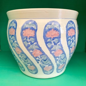 Large Ceramic Planter | MCM Planter | Chinoiserie Asian Style Planter | Mid Century Planter | Fishbowl Planter | Chinese Jardiniere Ceramic