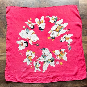 Vintage Asian Themed 1950s Woman’s Silk Head Scarf, Vintage Scarf, Ladies Scarf, Silk Scarf, Silk Hair Scarf, Head Scarf, 1950s Style