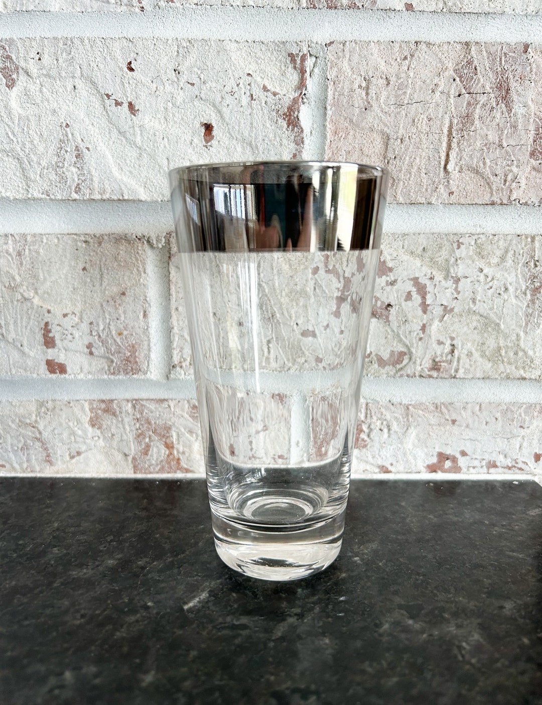 Vintage Silver Rimmed Highball Glass, Silver Banded Cocktail Glass, Bar ...