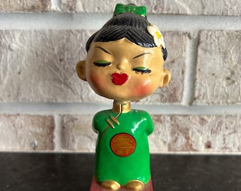 Midcentury Japan Ceramic Bobblehead Vintage Japanese Nodder Doll