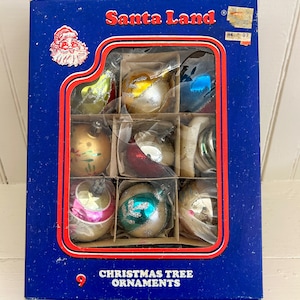 Made in Poland Vintage Ornaments,  Glass Ornament, Mini Vintage Ornaments, Retro Kitschy Christmas Kitsch. 1950s Xmas Ornaments
