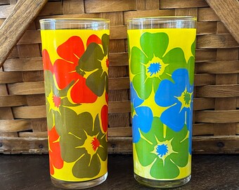 TWO Vintage 60s Libbey Glass Floral Tumblers Flower Power Glass Tumblers -  Etsy