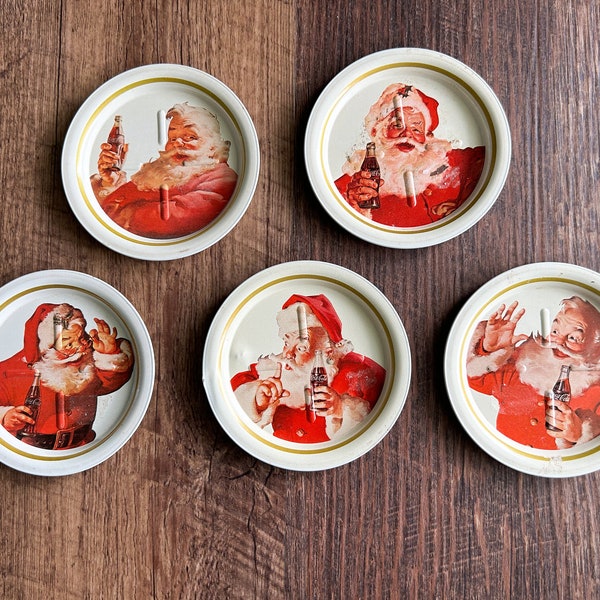 Vintage Coca Cola Santa Coasters, Coca Cola Christmas, Old Coca Cola, Ohio Art, Ohio Art Tin, Tin Coasters, Vintage Christmas, Santa Coaster