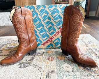 靴 vintage western boots Vintage Leather Boots Vibram Soles Cowboy Western Mens 9D