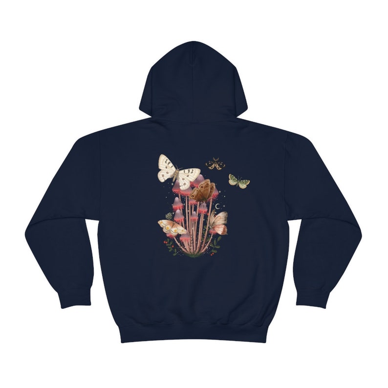Moth Hoodie, Mushroom Hoodie, Cottagecore, goblincore hoodie, goth moth sweatshirt, cottage core hoodie, dark academia, mystical shirt image 2