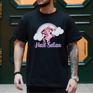 Hail Satan Rainbow Unicorn tshirt, pastel goth atheist satanic occult goth alt clothing, satanic shirt Unisex Jersey Short Sleeve Tee