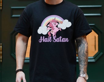 Hail Satan Rainbow Unicorn tshirt, pastel goth atheist satanic occult goth alt clothing, satanic shirt Unisex Jersey Short Sleeve Tee