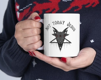Hoy no Jesús Taza de cerámica satánica 11oz, taza de café baphomet, regalo satánico, decoración satánica