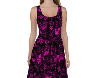 Punk Grunge Skater Dress, pink and black dress, y2k dress, punk&#39;s not dead dress, alternative women&#39;s clothes