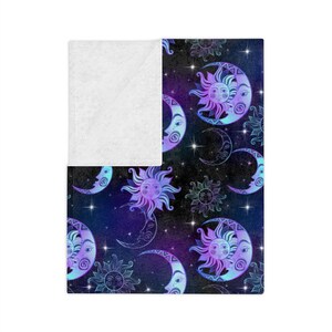 Sun moon stars Celestial Blanket, witchy aesthetic, gift for her, super soft throw, Velveteen Minky Blanket image 5
