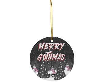 Goth Christmas Ceramic Ornament, merry gothmas ornament, alternative holiday, gothic holiday decor, horror christmas