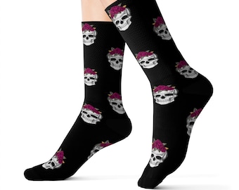 Gothic Skull Floral Socks, cute socks, graphic socks, fun socks