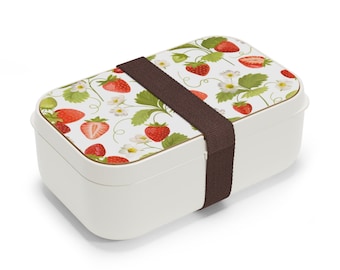 Strawberry Design Bento Box - adult lunch box - eco friendly food tote bento box for adults teens kids microwave safe BPA free