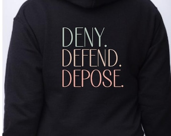Förneka, försvara, avsätta, unisex Heavy Blend™-hoodie, antikapitalistisk vänsterprogressiv, universell sjukvård, ät de rika, hoodie med luva