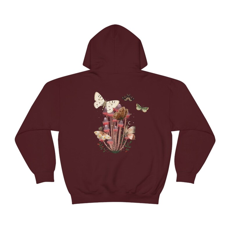 Moth Hoodie, Mushroom Hoodie, Cottagecore, goblincore hoodie, goth moth sweatshirt, cottage core hoodie, dark academia, mystical shirt image 7